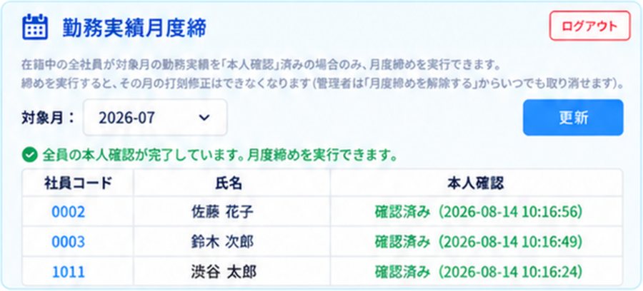 勤務実績月度締